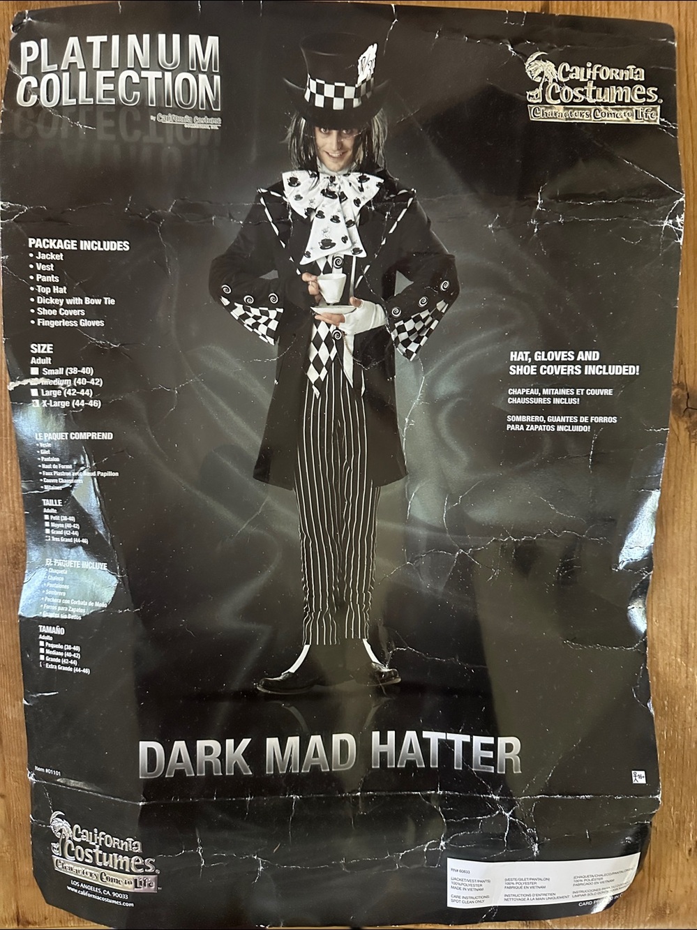 CALIFORNIA COSTUMES DARK MAD HATTR ADULT HALLOWEEN COSPLAY XL 44 - 46